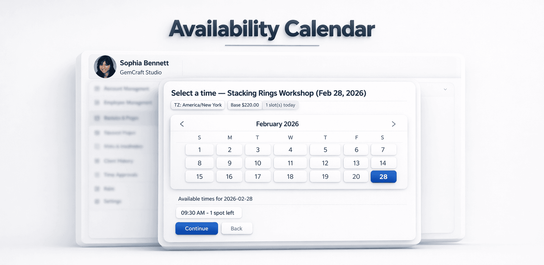 Booking workflow preview
